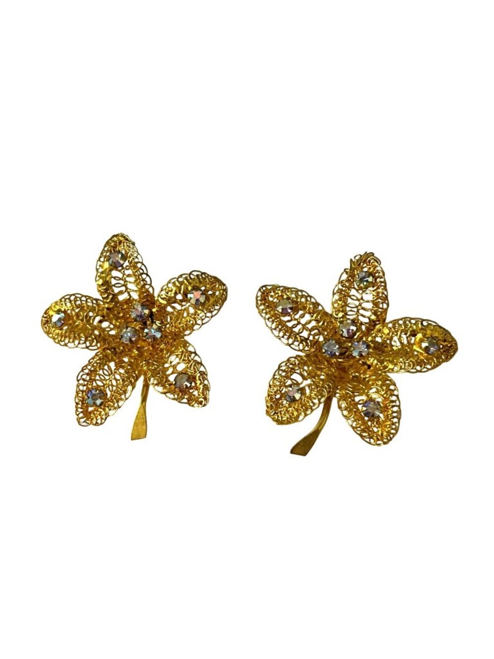 Vintage Gold Tone Filigree Flower Brooch Lot Rhinestone Made in Austria